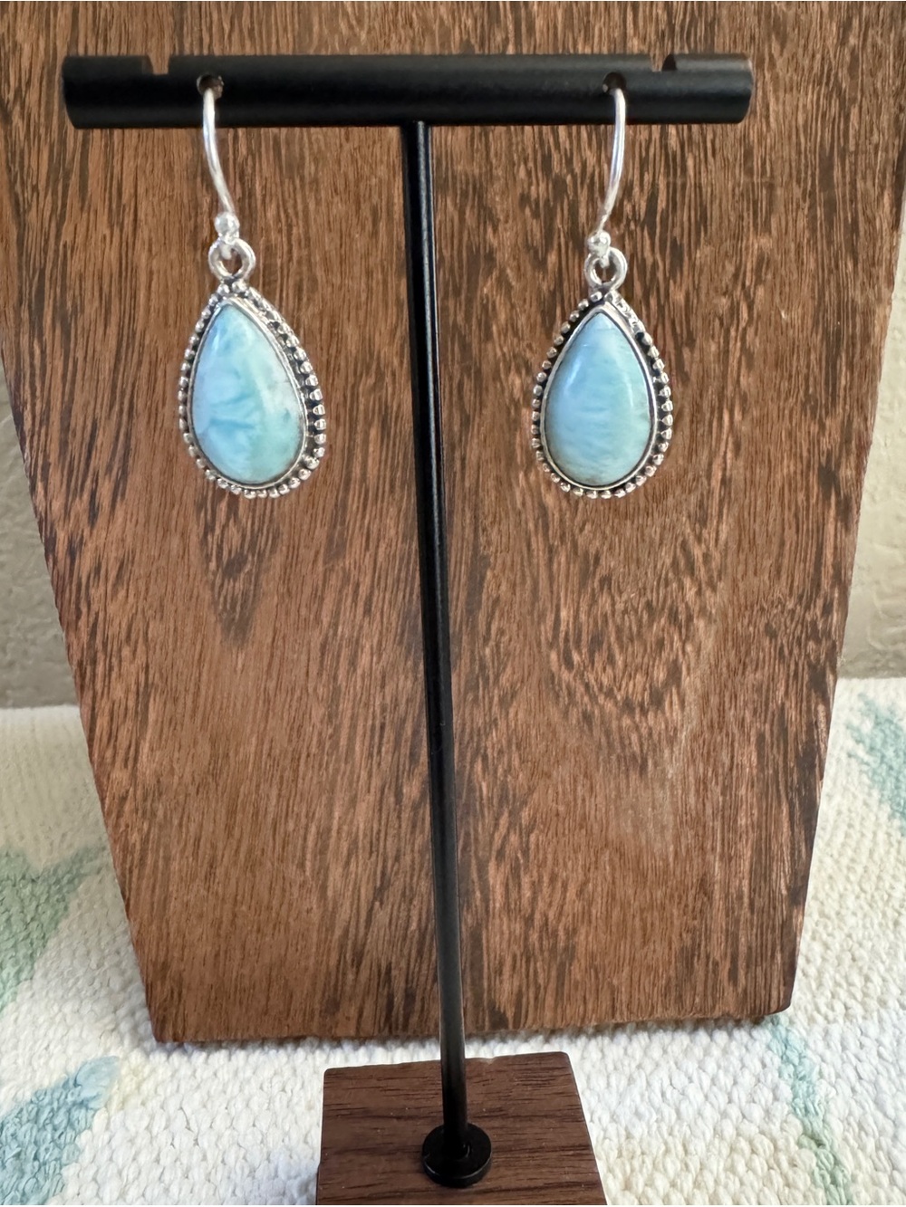 Larimar Sterling Silver Teardrop Earrings